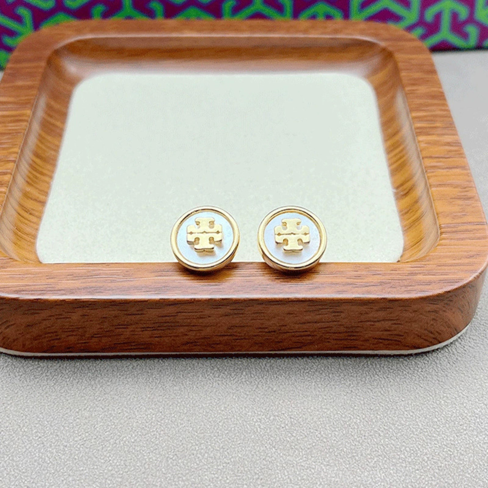 Tory Burch Natural Shell Geometric Round Stud Earrings